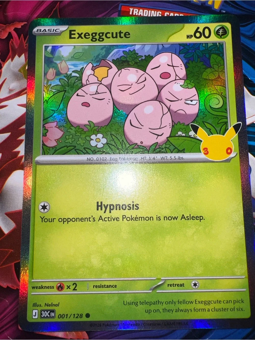 Pokémon Exeggcute Holographic Card - Green Pink